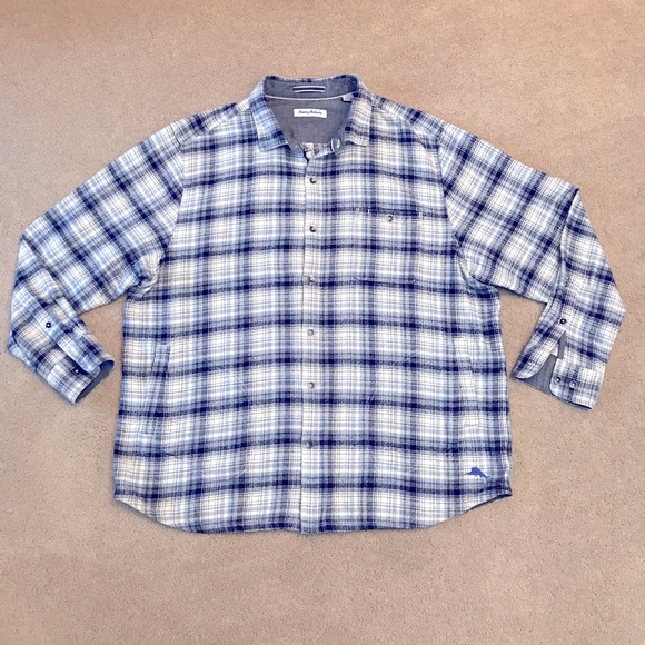Tommy Bahama Other - Tommy Bahama Heavyweight Flannel Shirt Mens Size XXL Plaid Blue White Cotton